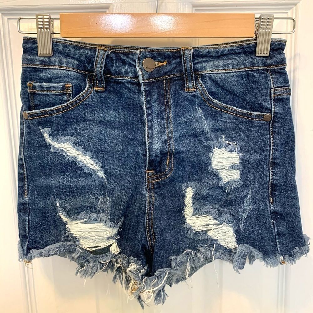 Nature Denim | Women’s | High Rise Ripped Distressed Jean Shorts | Blue | XS